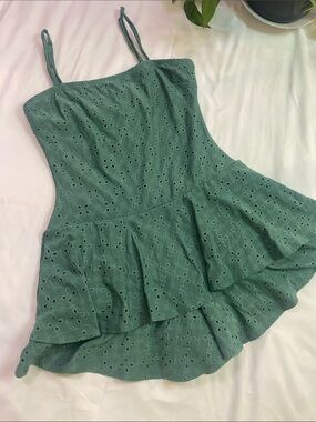 Stilletos brand- green Eyelet Ruffle romper- Size Large